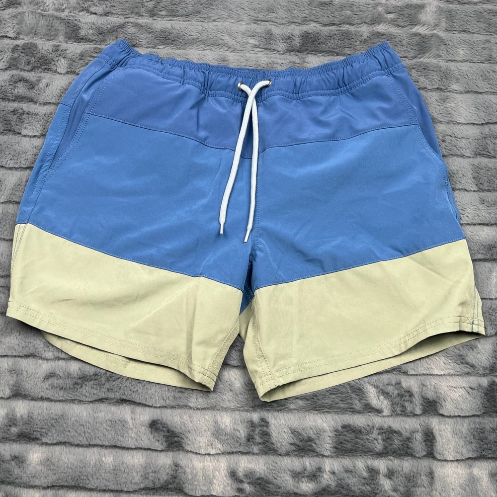 J. Crew Flex Mens Colorblock Swim Trunks Blue Olive Green Size M Mesh Lined